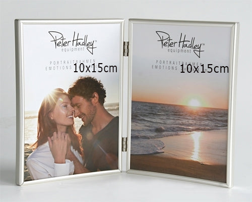 Peter Hadley Emotions twee-luik 10x15 cm. silverplated mat, portretlijst staand