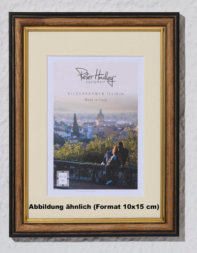 Peter Hadley Ragusa 10x15 cm. bruin-goud. met passepartout, houten fotolijst
