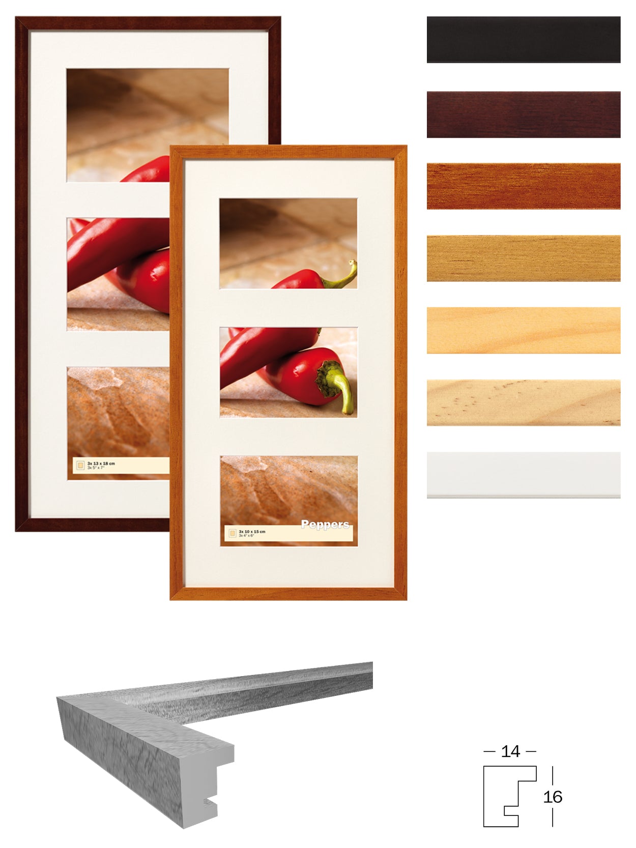 Peppers houten-lijst 3x10x15 walnoot