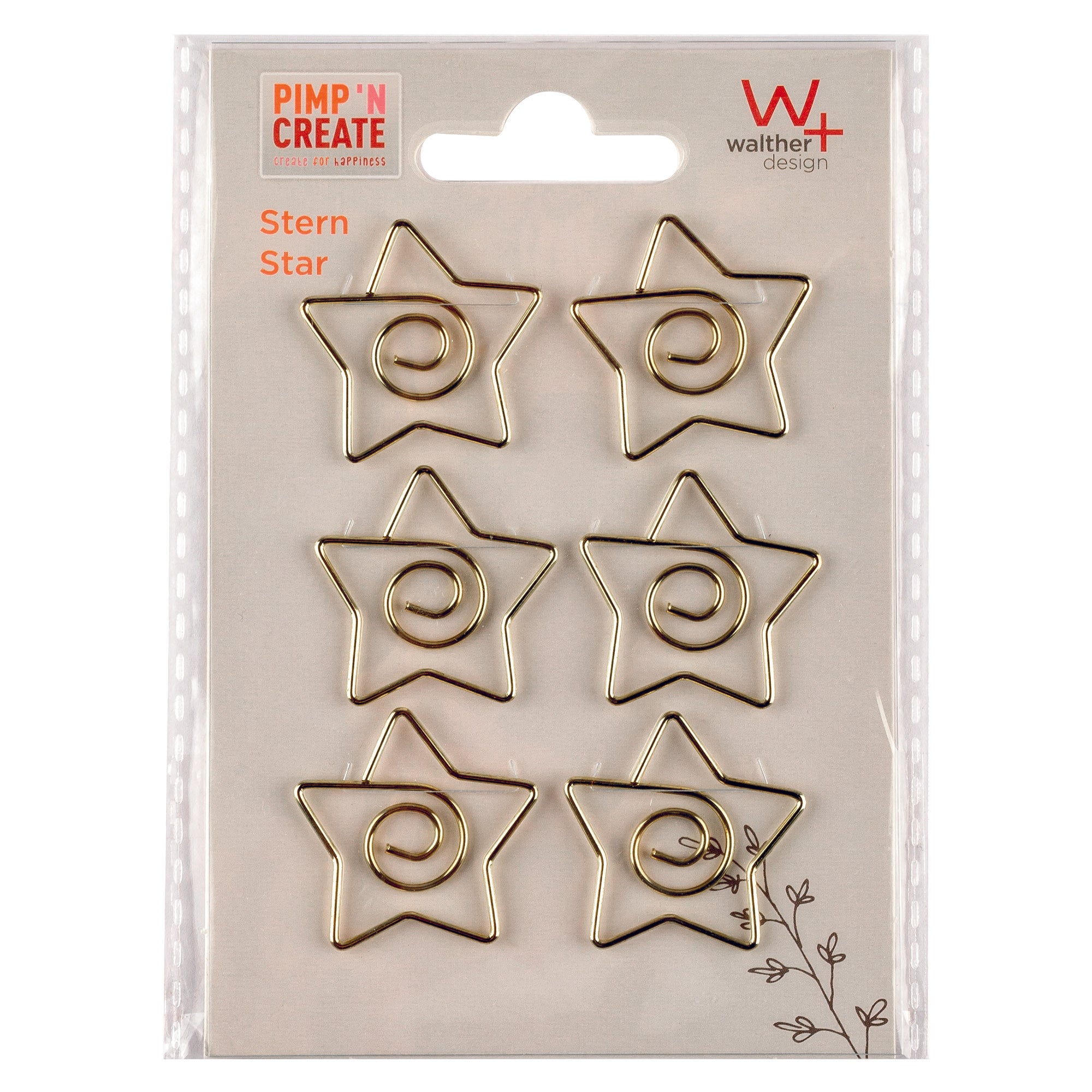 metal-paper clips, PAC, design star, gold