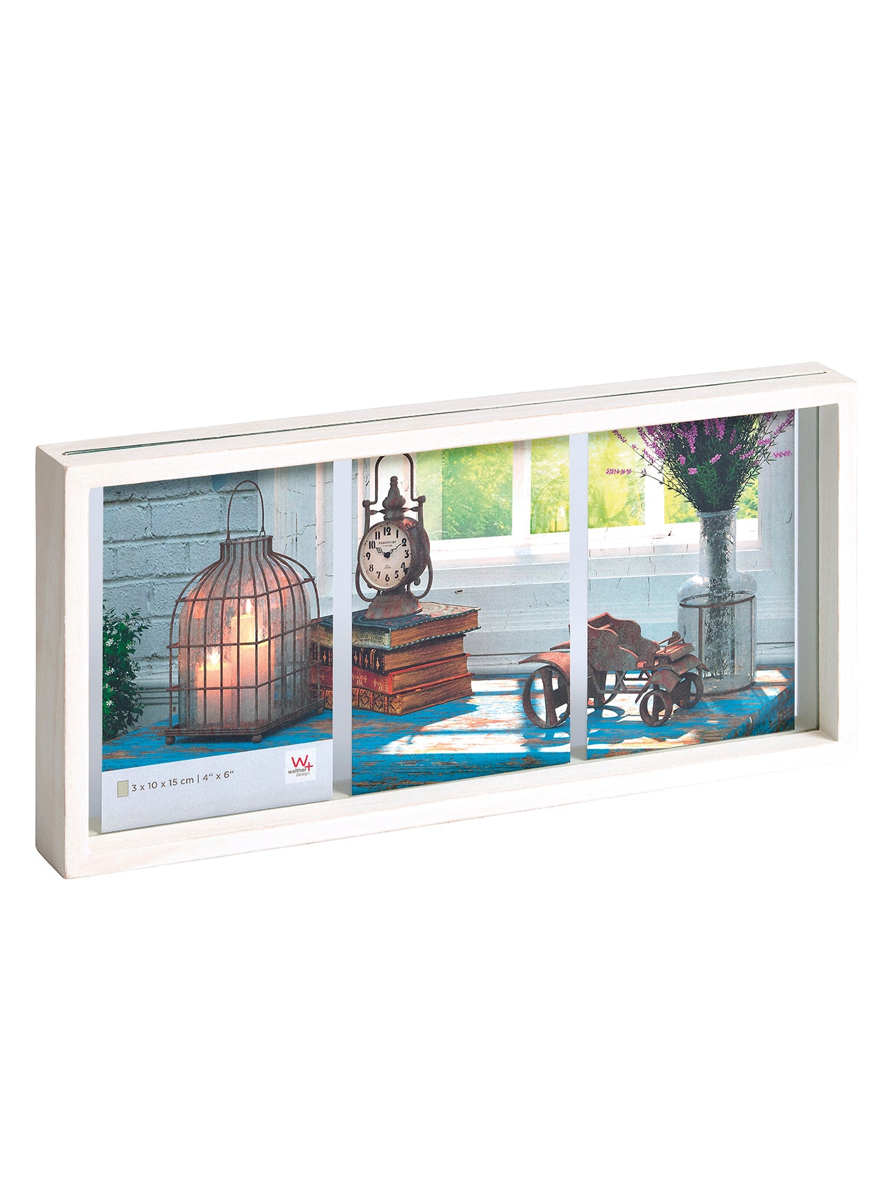 Rustic gallery frame, 3 X 10x15 cm, white