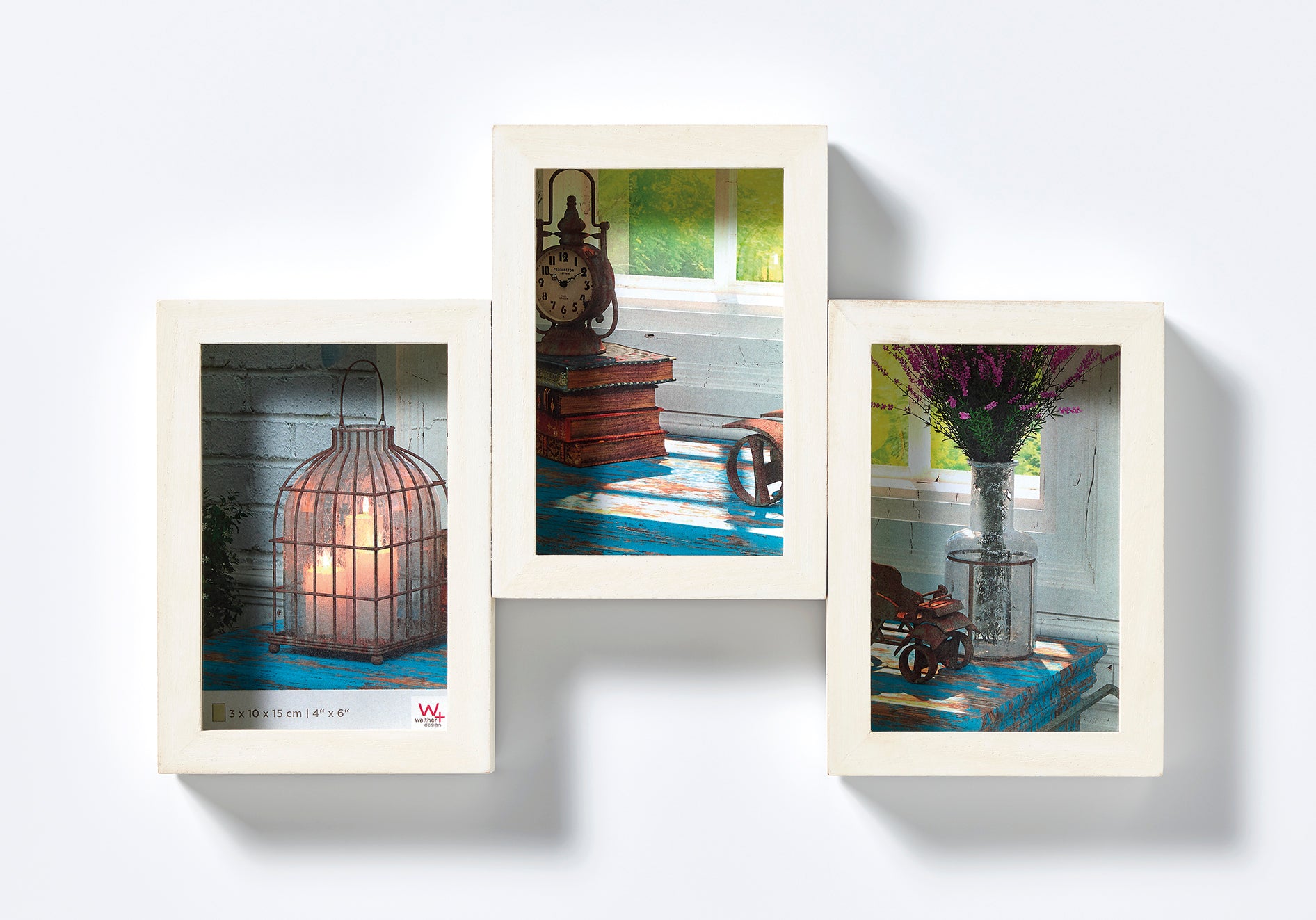 Rustic gallery frame, 3 X 10x15 cm, white