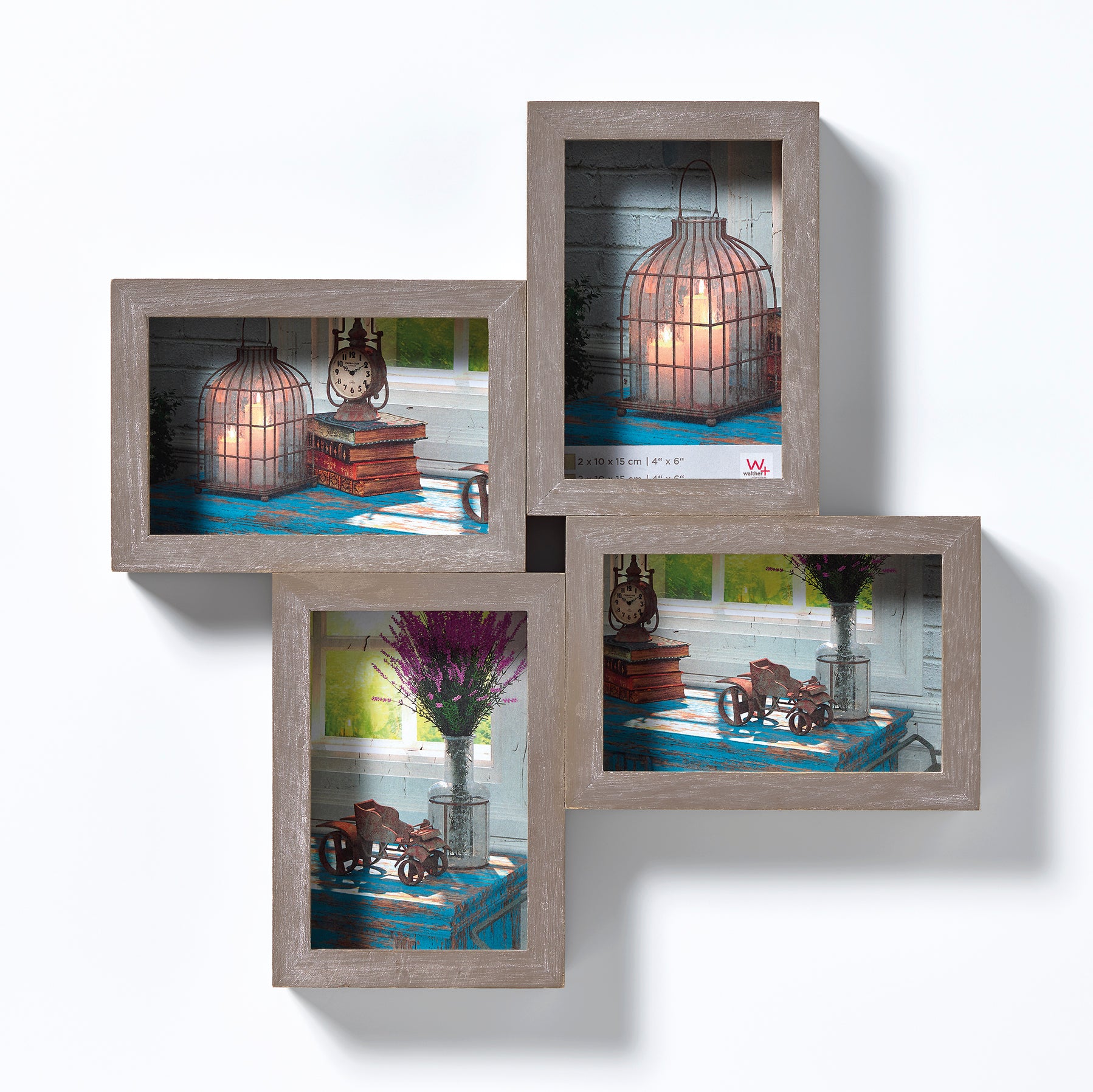 Rustic gallery frame, 4 X 10x15 cm, grey