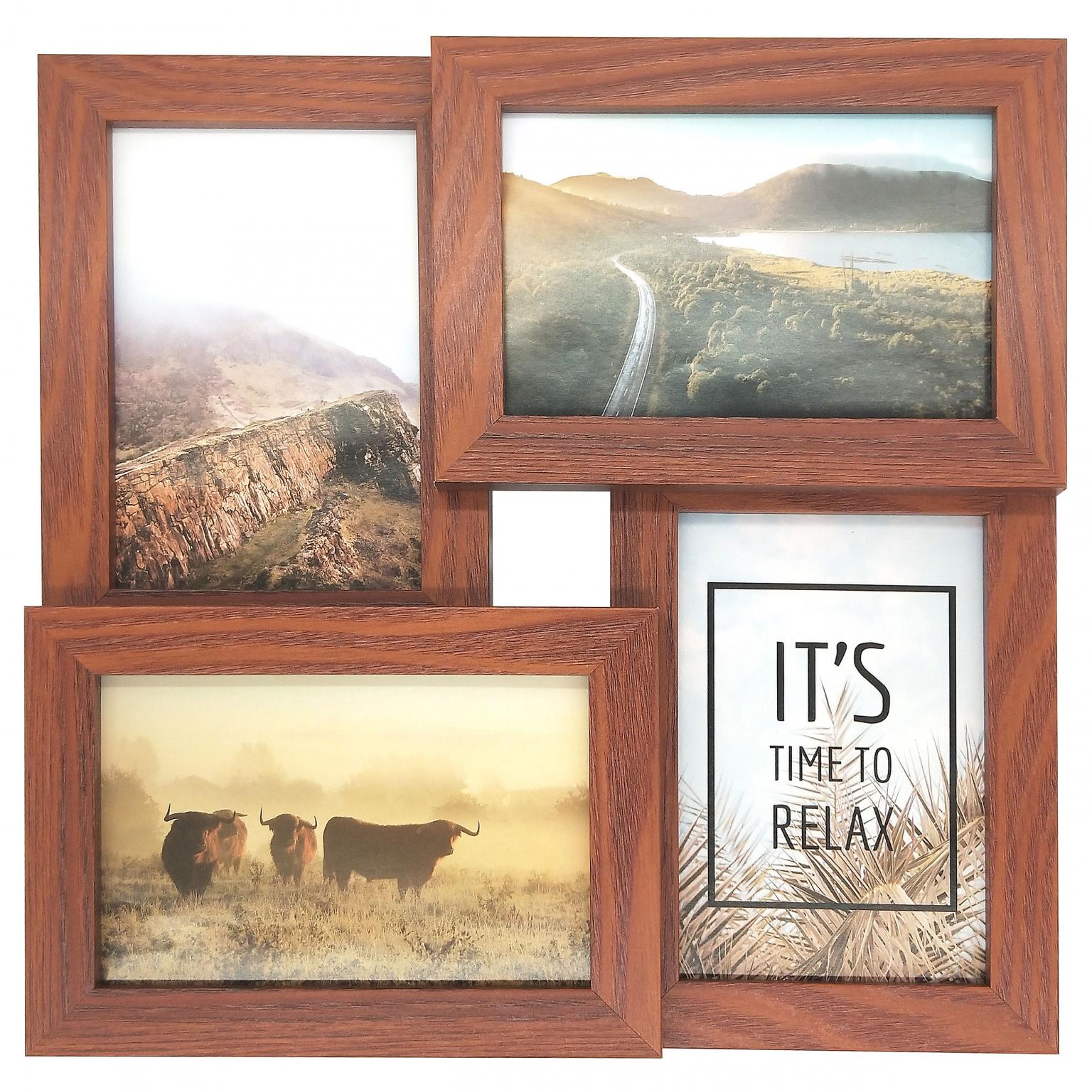 Fotolijst - Henzo - Pure Barry - Collagelijst voor 4 foto's - Fotomaat 10x15 cm - Bruin