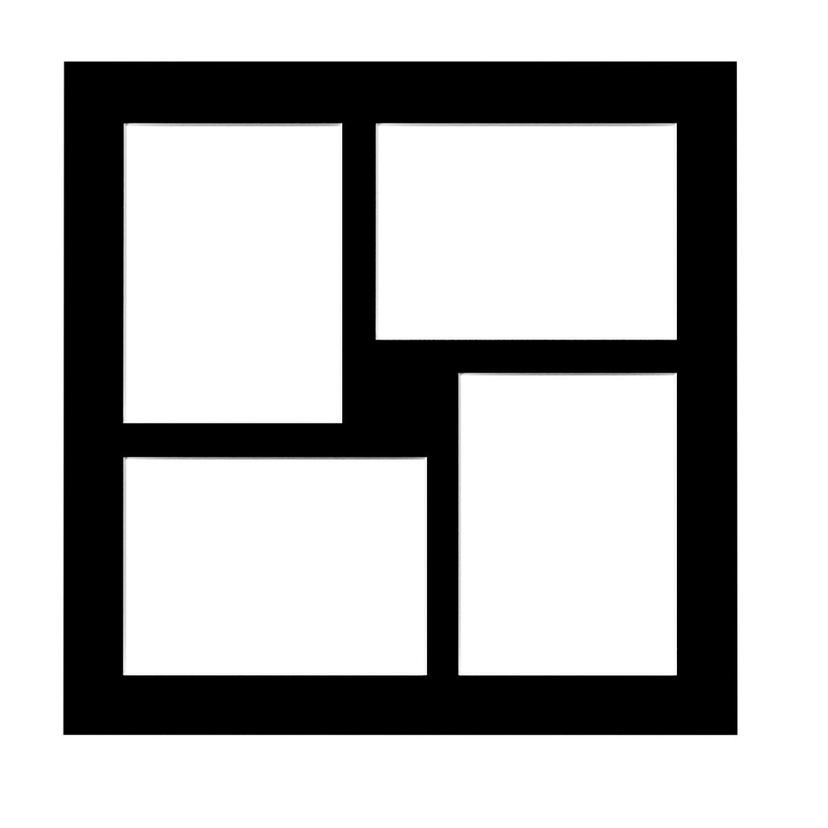 Passe-partout 40x40 met 4 uitsneden 13x18 zwart