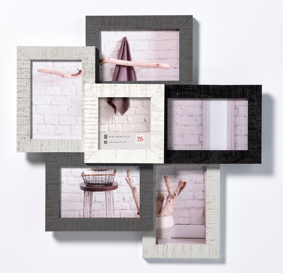 Home houten collagelijst voor 6 foto's zwart wit grijs