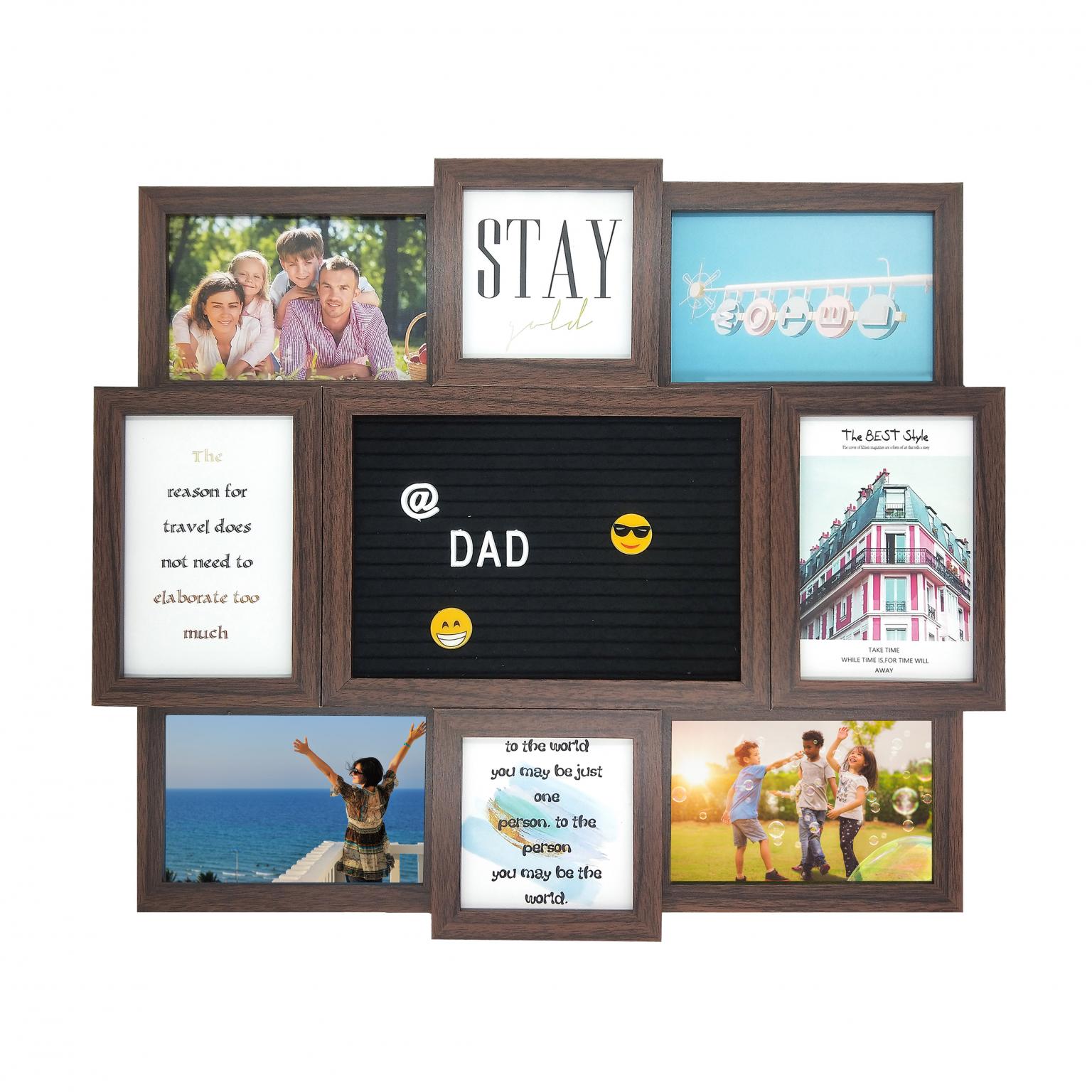 Letterbord - Henzo - Collagelijst voor 8 foto's plus tekst - Bruin