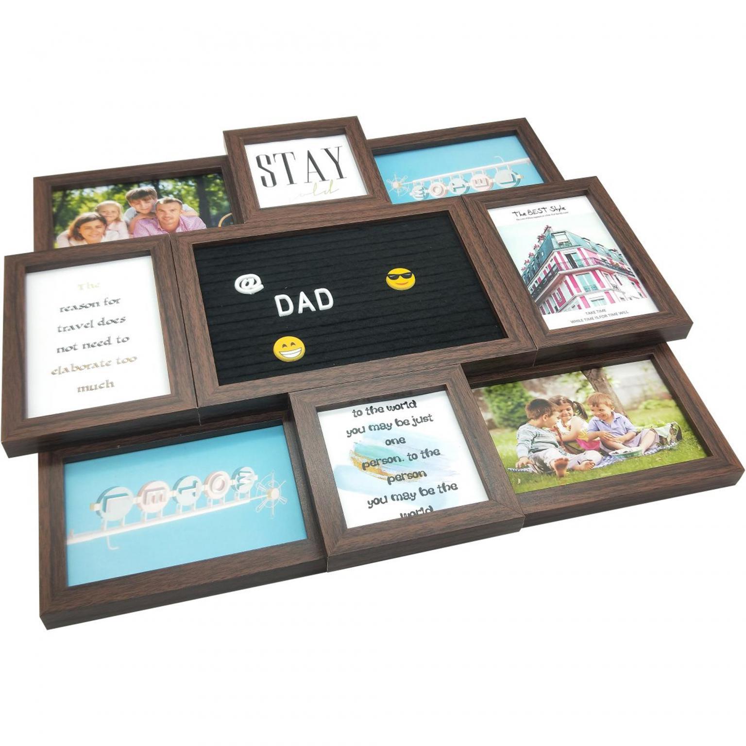 Letterbord - Henzo - Collagelijst voor 8 foto's plus tekst - Bruin