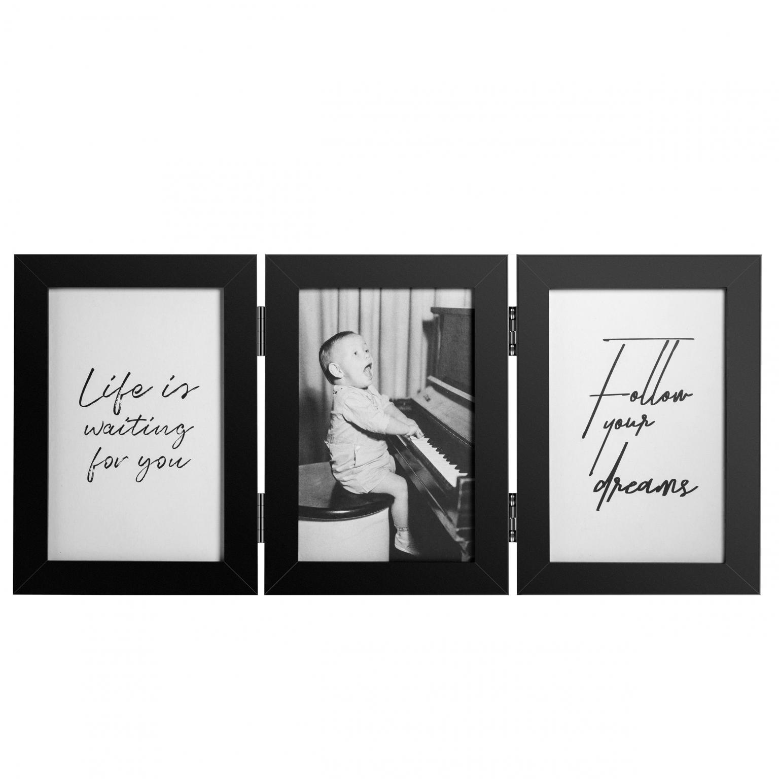 Fotolijst - Henzo - Piano Triple Swing Portrait - Collagelijst voor 3 foto's - Fotomaat 13x18 cm - Zwart