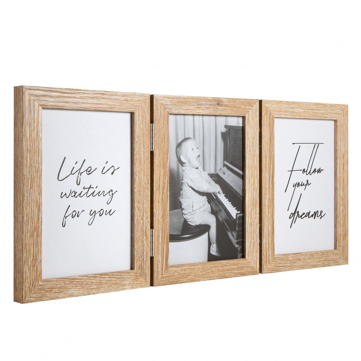 Fotolijst - Henzo - Piano Triple Swing Portrait - Collagelijst voor 3 foto's - Fotomaat 13x18 cm - Naturel