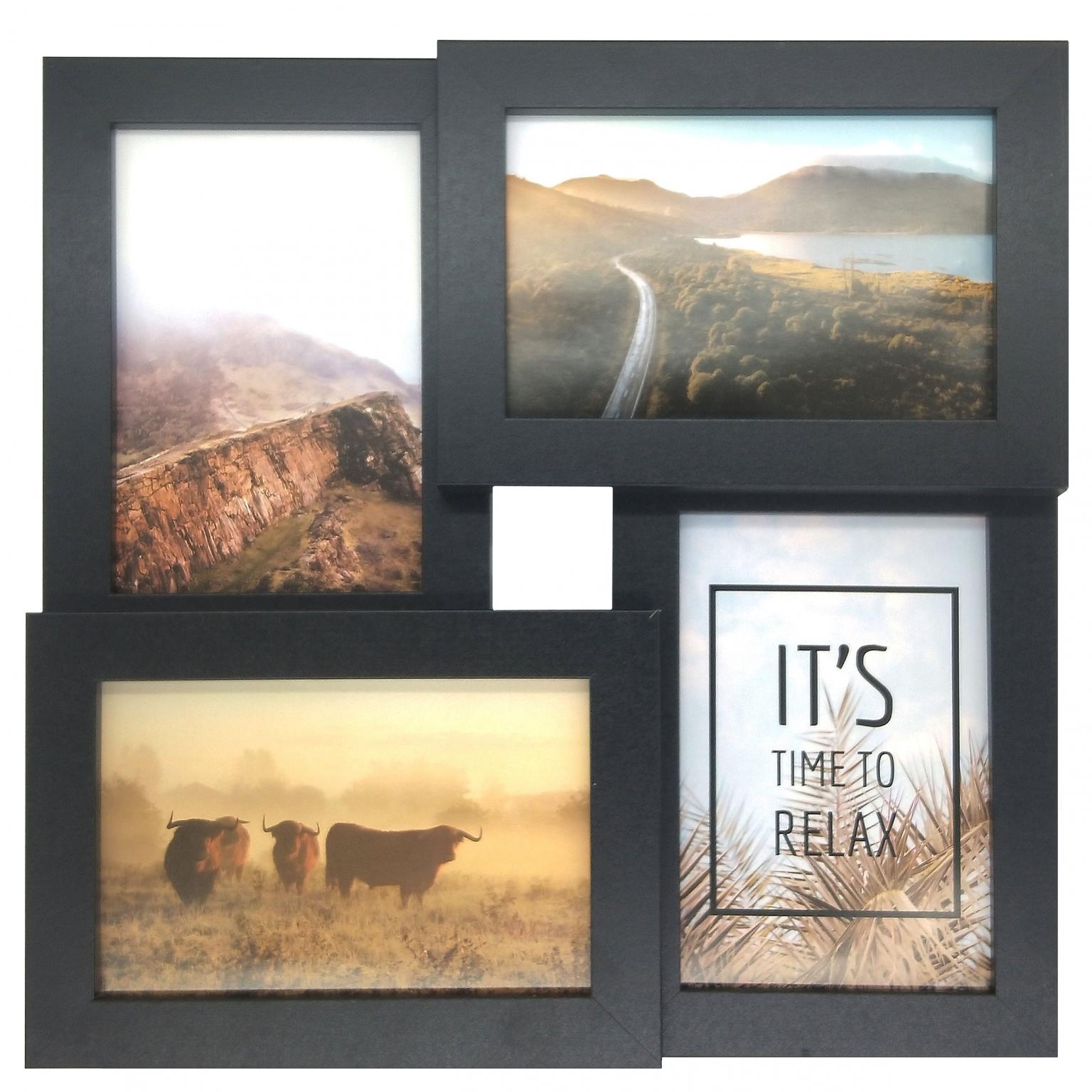 Fotolijst - Henzo - Pure Barry - Collagelijst voor 4 foto's - Fotomaat 10x15 cm - Zwart