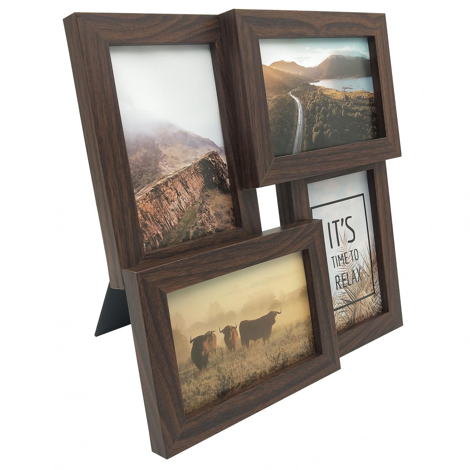 Fotolijst - Henzo - Pure Barry - Collagelijst voor 4 foto's - Fotomaat 10x15 cm - Donkerbruin