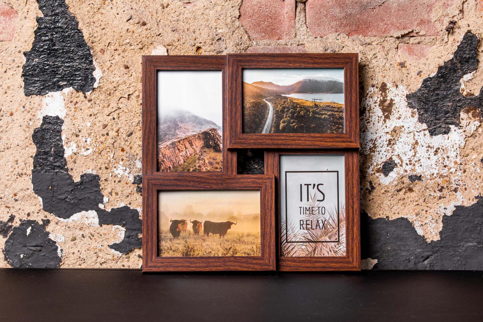 Fotolijst - Henzo - Pure Barry - Collagelijst voor 4 foto's - Fotomaat 10x15 cm - Donkerbruin
