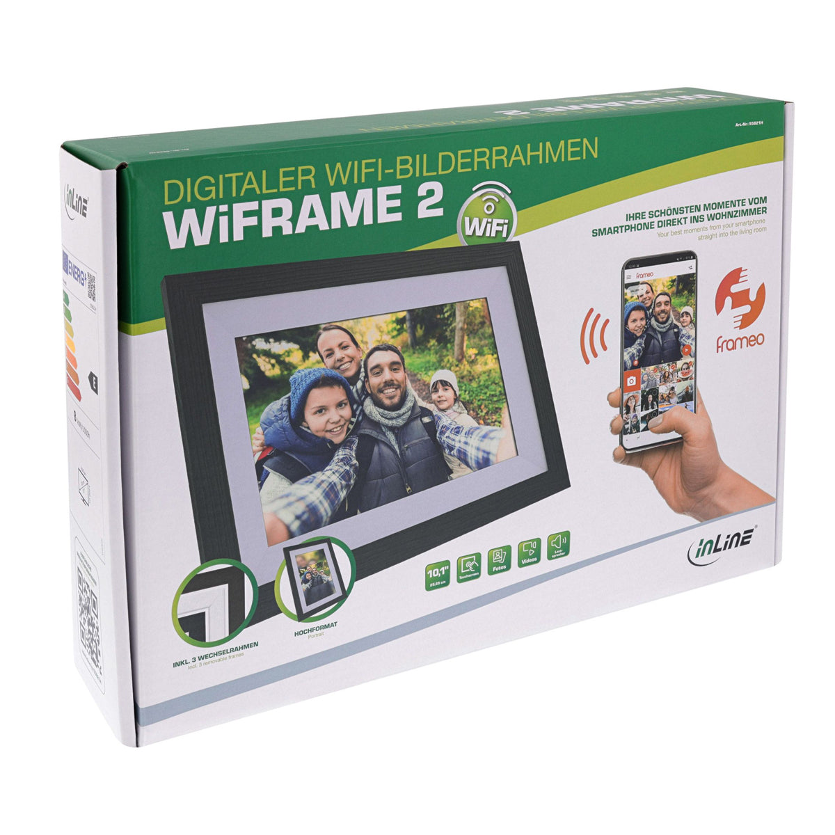 InLine WiFRAME 2 Frameo digitale fotolijst 10,1 inch – Zwart / Wit / Walnoot – 5