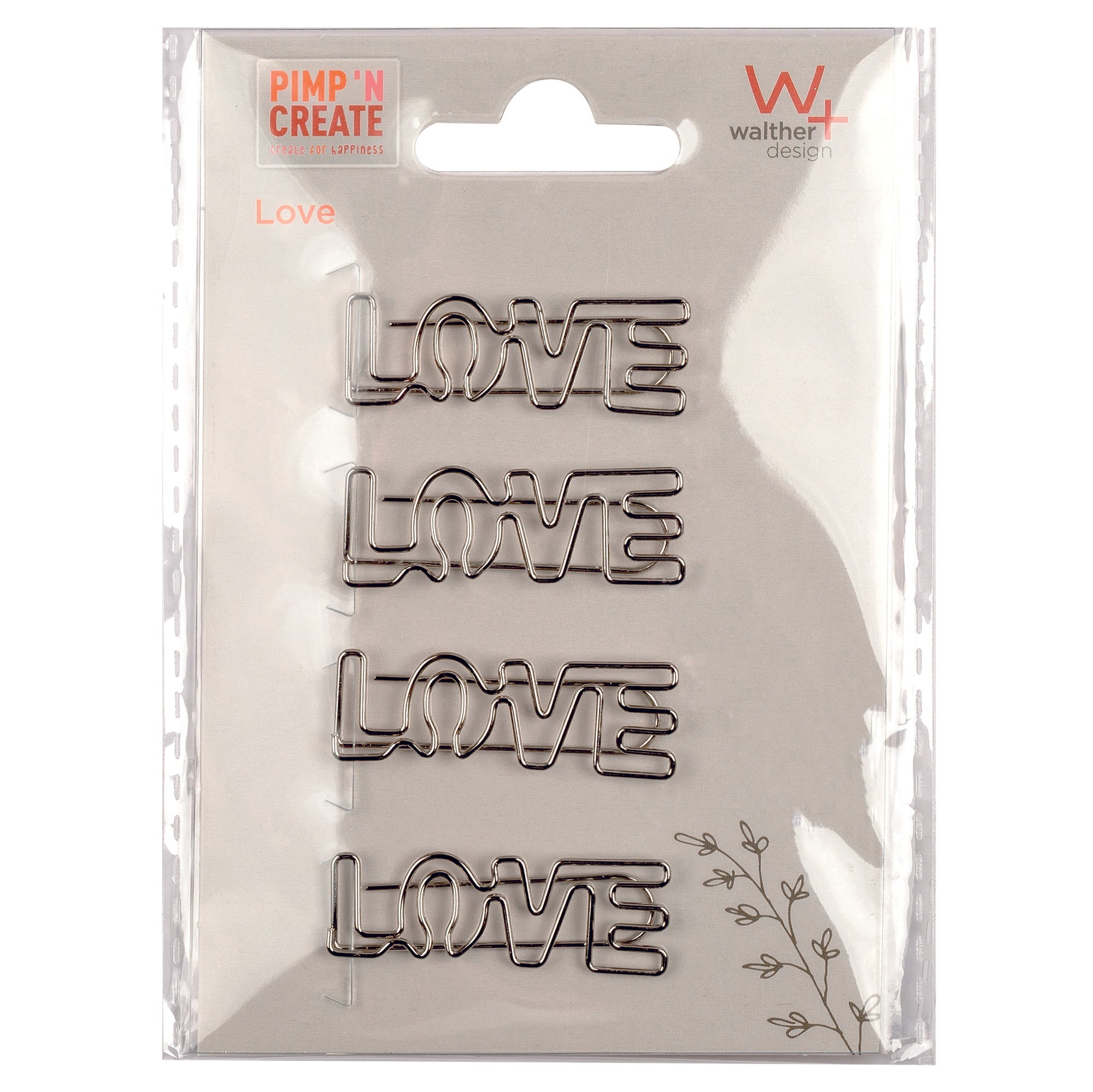 metal-paper clips, PAC, lettering LOVE, silver