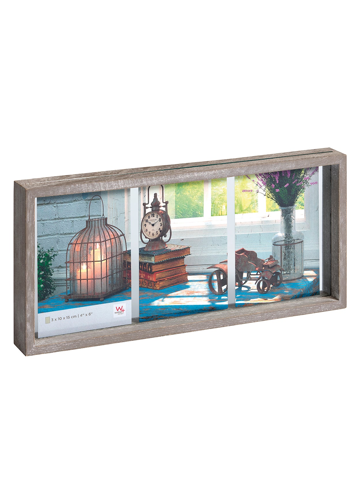 Rustic gallery frame, 3 X 10x15 cm, grey