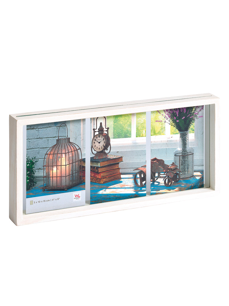 Rustic gallery frame, 3 X 10x15 cm, white