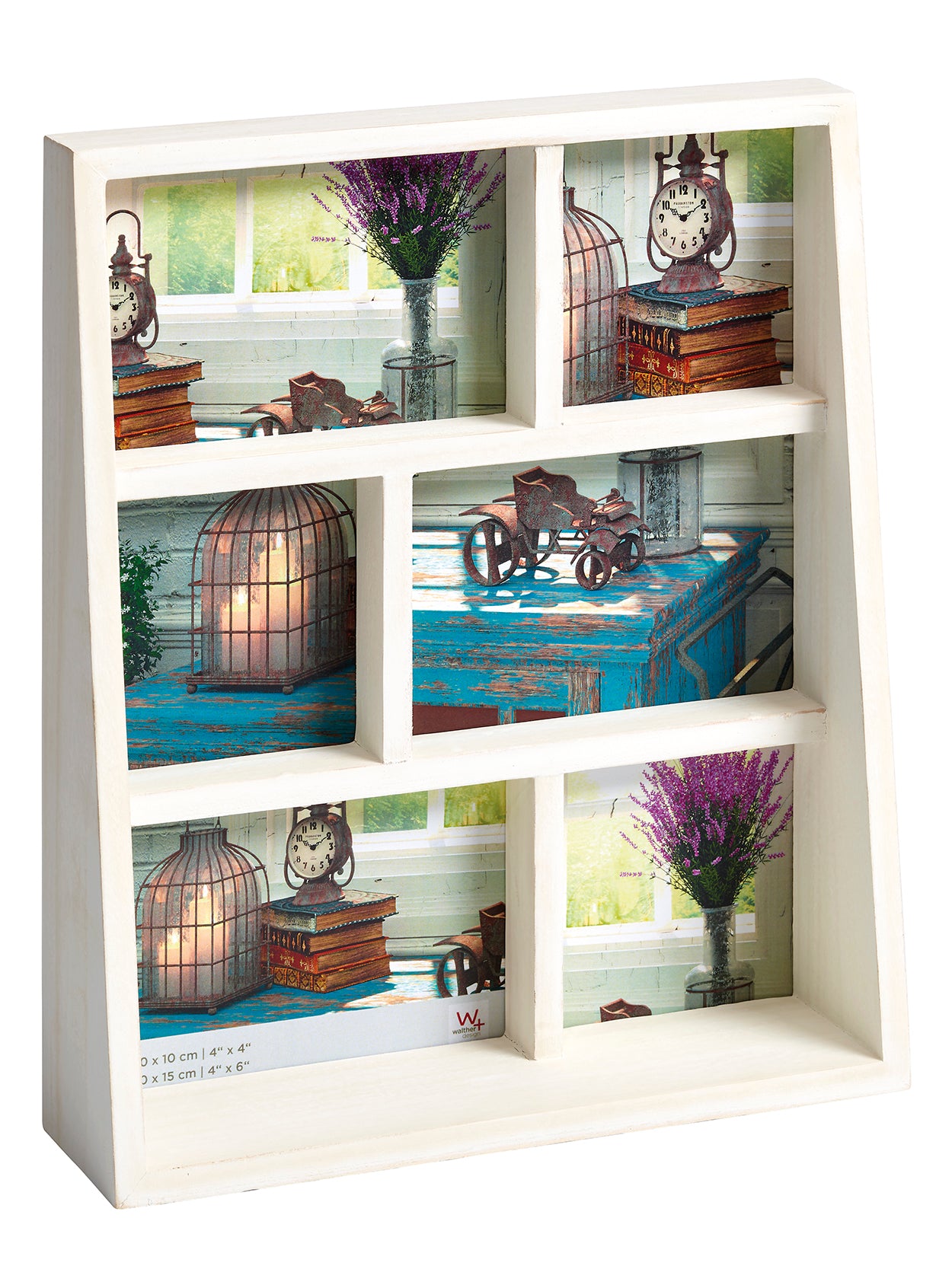 Rustic gallery frame, 3 X 10x15 + 3 X 10x10 cm, white