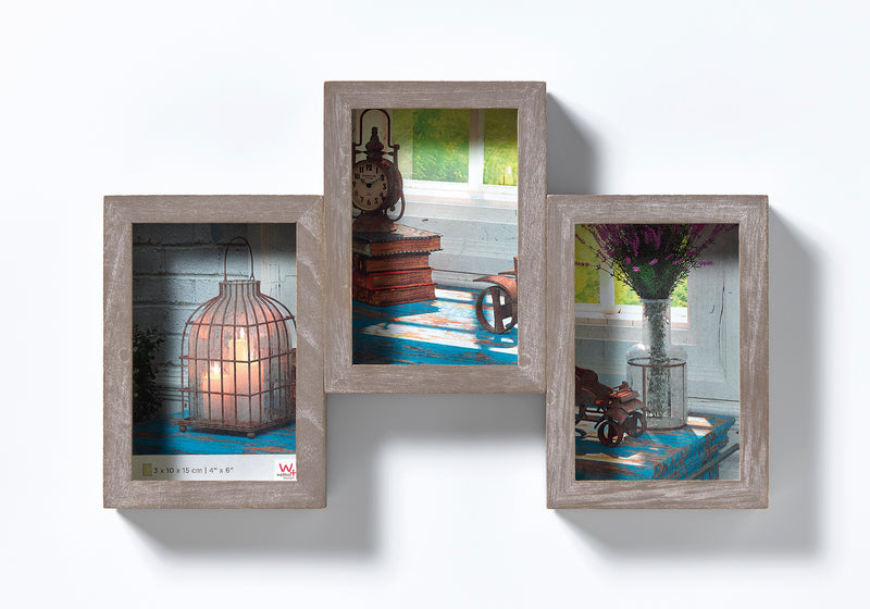 Rustic gallery frame, 3 X 10x15 cm, grey