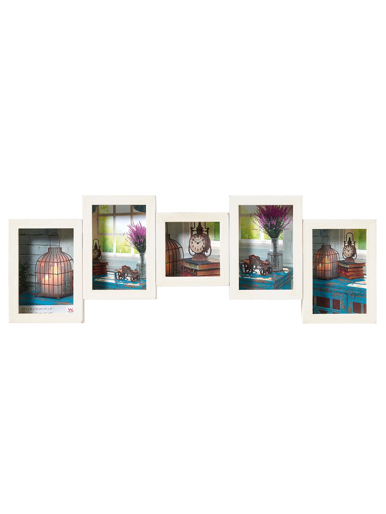 Rustic gallery frame, 4X10x15 + 1X10x10 cm, white