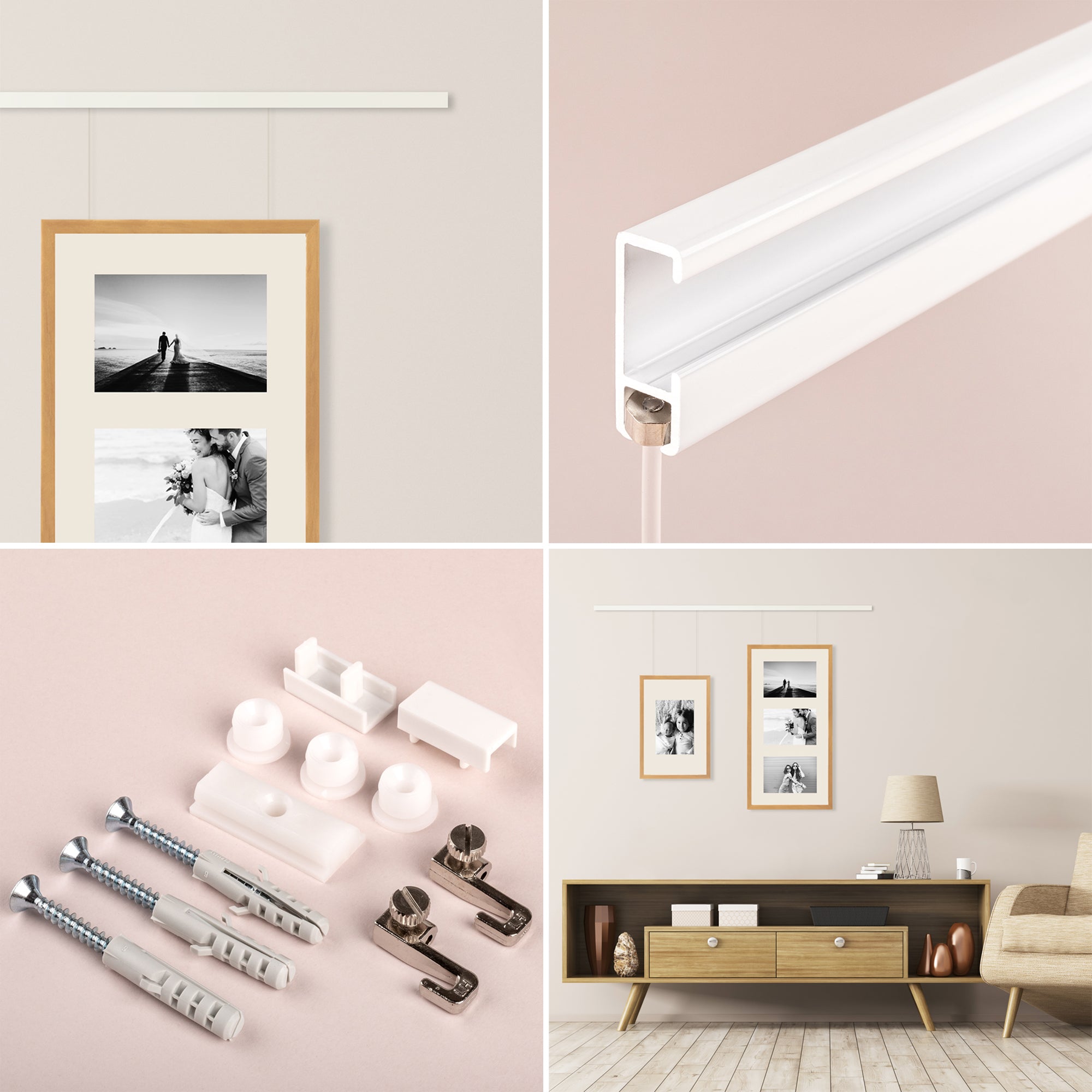 Gallery track made of aluminum, 1 m, white