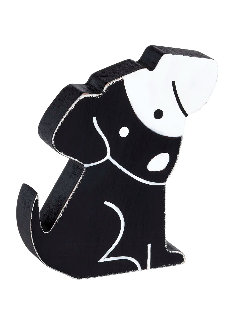 Houten deco figuur hond, zwart 10 cm