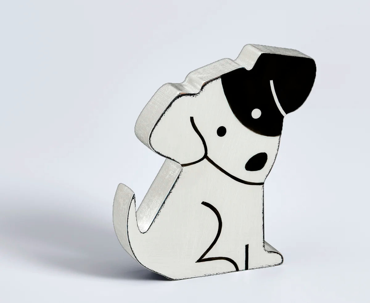 Houten deco figuur hond, wit 10 cm