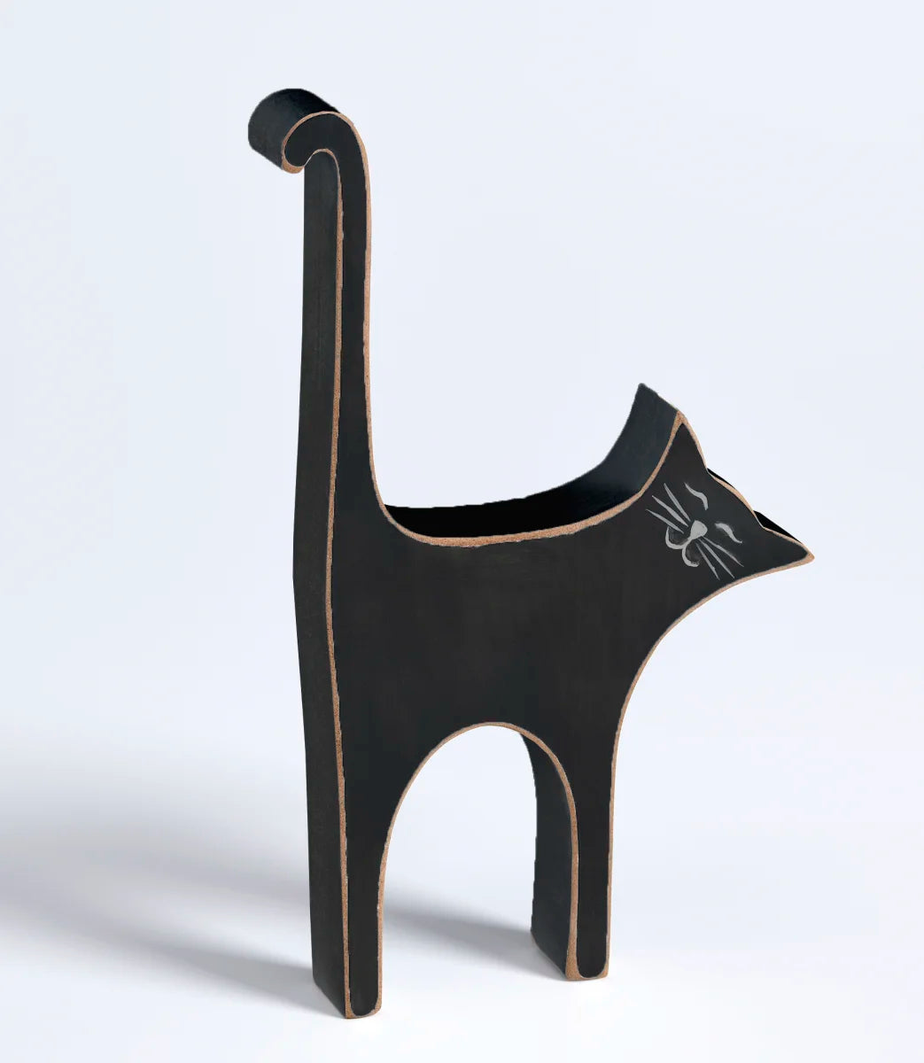 Houten deco figuur kat, zwart 17 cm
