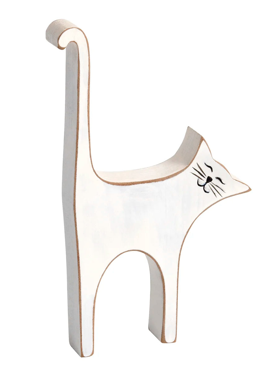 Houten deco figuur kat, wit 17 cm