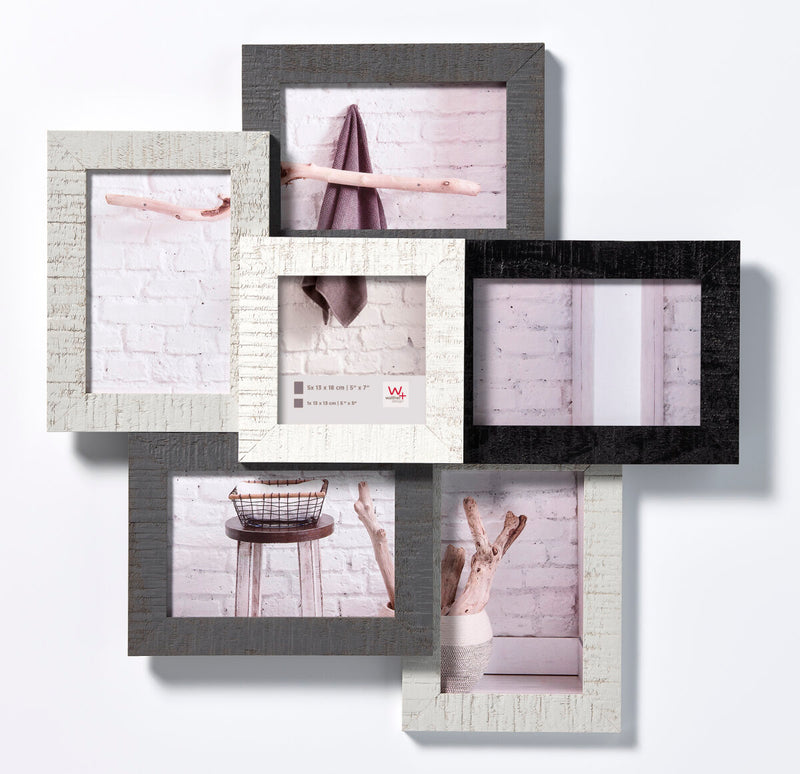 Home houten collagelijst voor 6 foto's zwart wit grijs