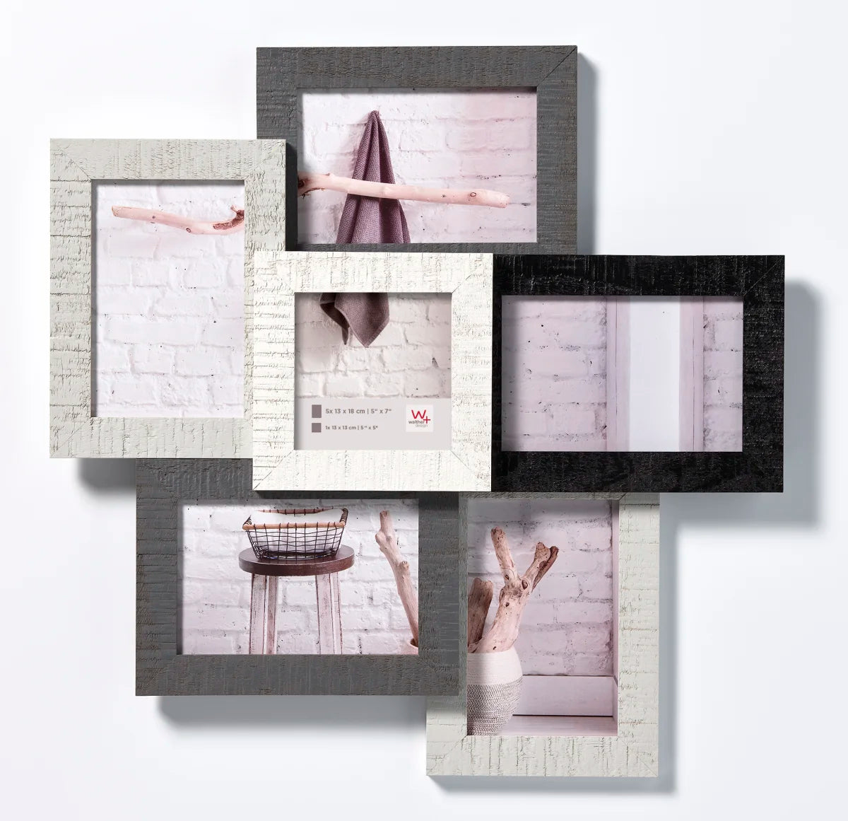 Home houten collagelijst voor 6 foto's zwart wit grijs